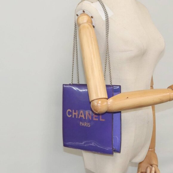 CHANEL Hologram Chain Shoulder Bag Vinyl Purple CC Auth bs21582 - Picture 13 of 15